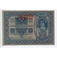 AUSTRIA 1902 RESELLADO 1000 CORONAS COLOR AZUL Y FONDO LILA BILLETE EN BUEN ESTADO